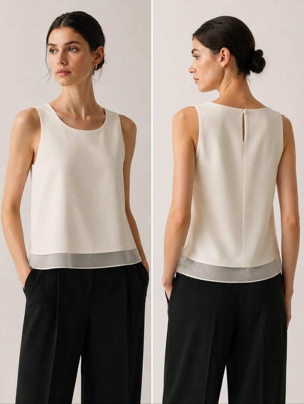 Club Monaco Cream White Sleeveless Wool Blend Top w/ Mulberry Silk Trim Size L